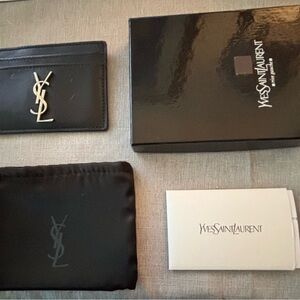 Yves Saint Laurent Black Card Holder with Silver Logo